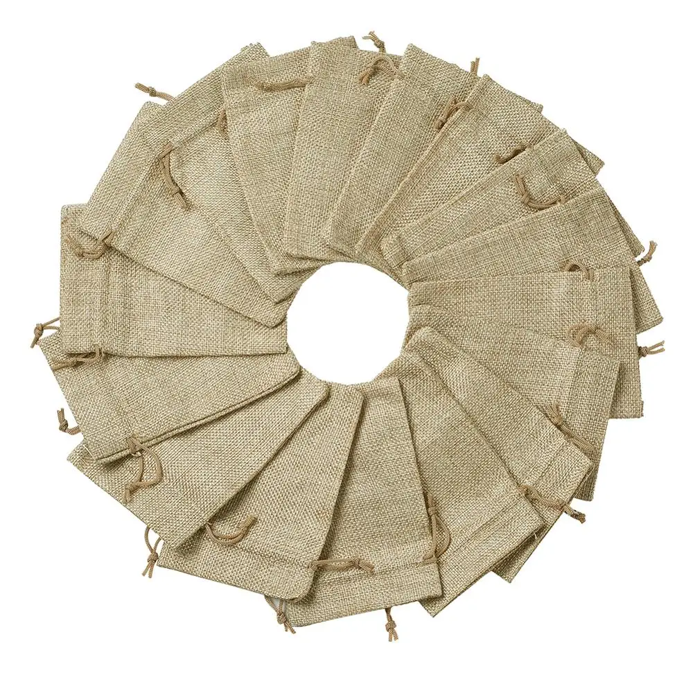

50pcs Burlap Packing Pouches, Drawstring Bags, BurlyWood, 13.5x9.5cm