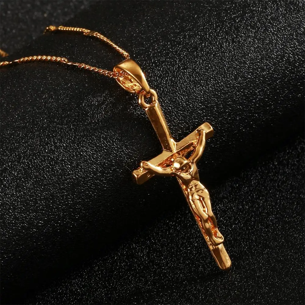 

Christ On The Cross Crucifix Pendant Necklace Gold Color Saint Jesus Cross Chain Jewelry