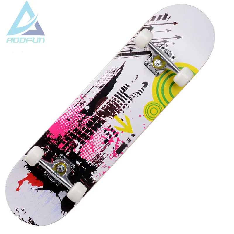 

AddFun 80cm Sticker Skateboard for Adults Double Rocker Longboard All Terrain Wheels SkateBoards Completed Fashion Skateboarding