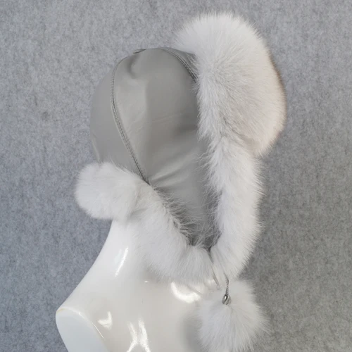 natural fox fur 1 Натуральный Лисий мех, шапки-бомберы, зимние теплые женские пушистые шапки-ушанки из меха лисы, роскошные шапки хорошего качества из натуральной кожи - Цвет: natural fox fur 1