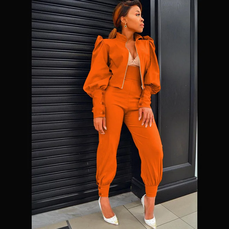 Корейские модные комплекты из 2 предметов одинаковые пиджак на молнии с пышными