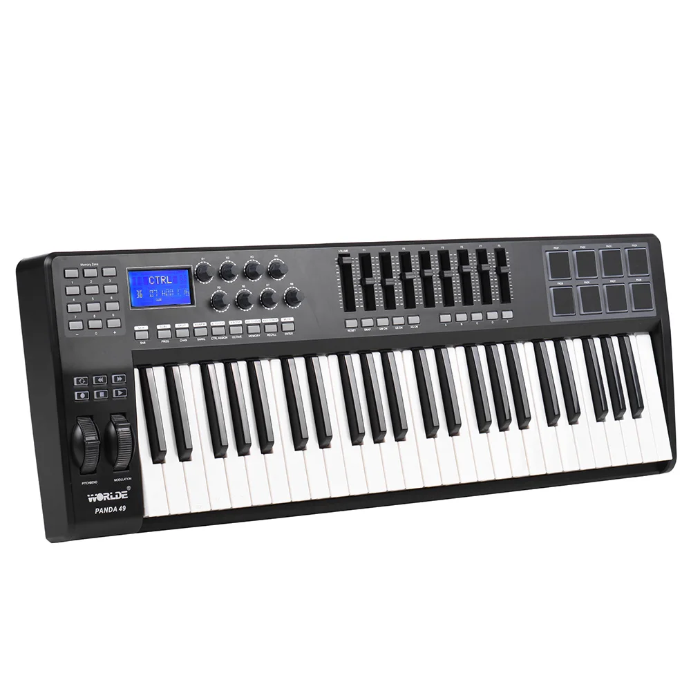 WORLDE PANDA49 49 клавишный MIDI контроллер клавиатуры 8 барабанных колодок с USB