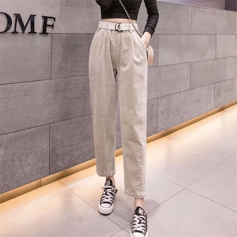 Вельветовые штаны шаровары Осень-зима женские длинные с эластичной резинкой на