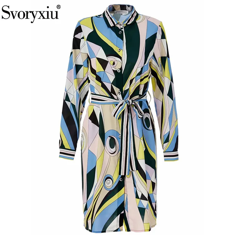 

Svoryxiu Designer Fashion Autumn Loose Plus Size Dress Women's Elegant Long Sleeve Single-Breasted Print Casual Midi Dress