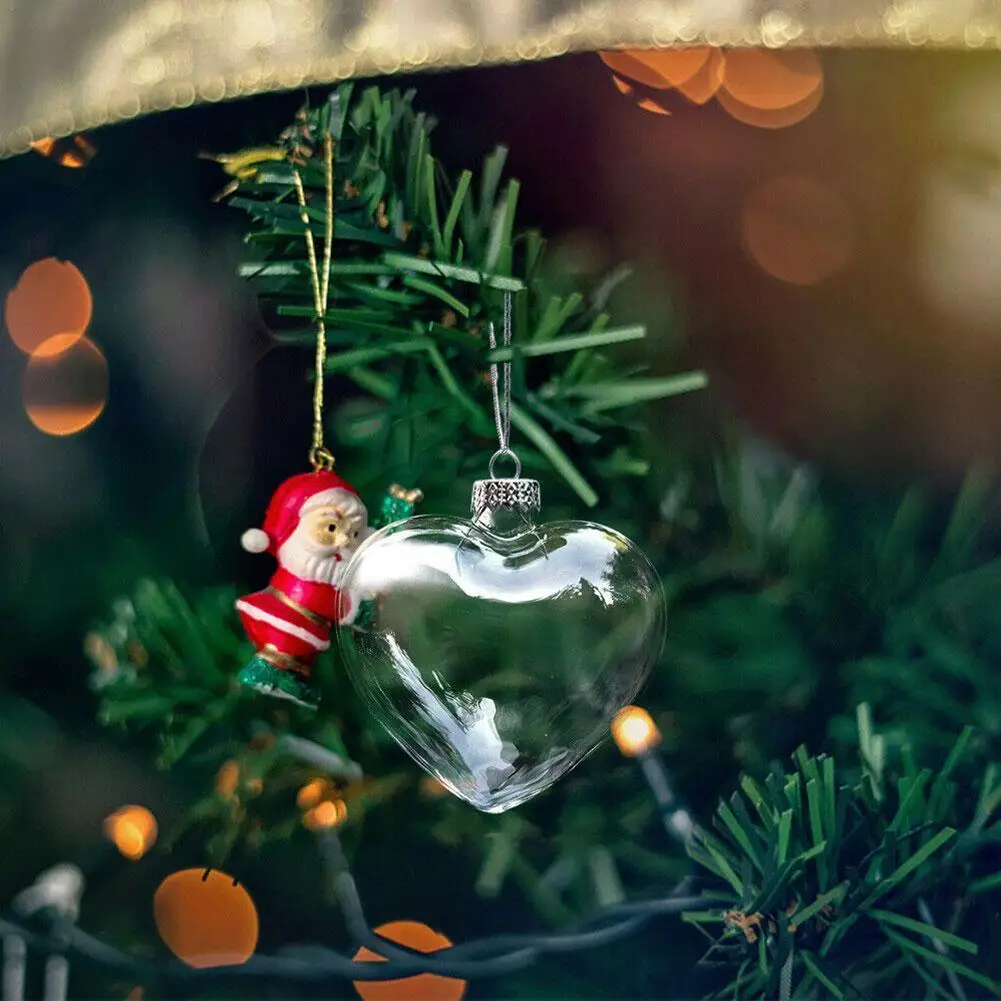 

1PC Transparent Love Glass Pendant Clear Home Gift Decor Open Acrylic Xmas DIY Ball Heart-Shaped New Year 2022 Christmas Balls