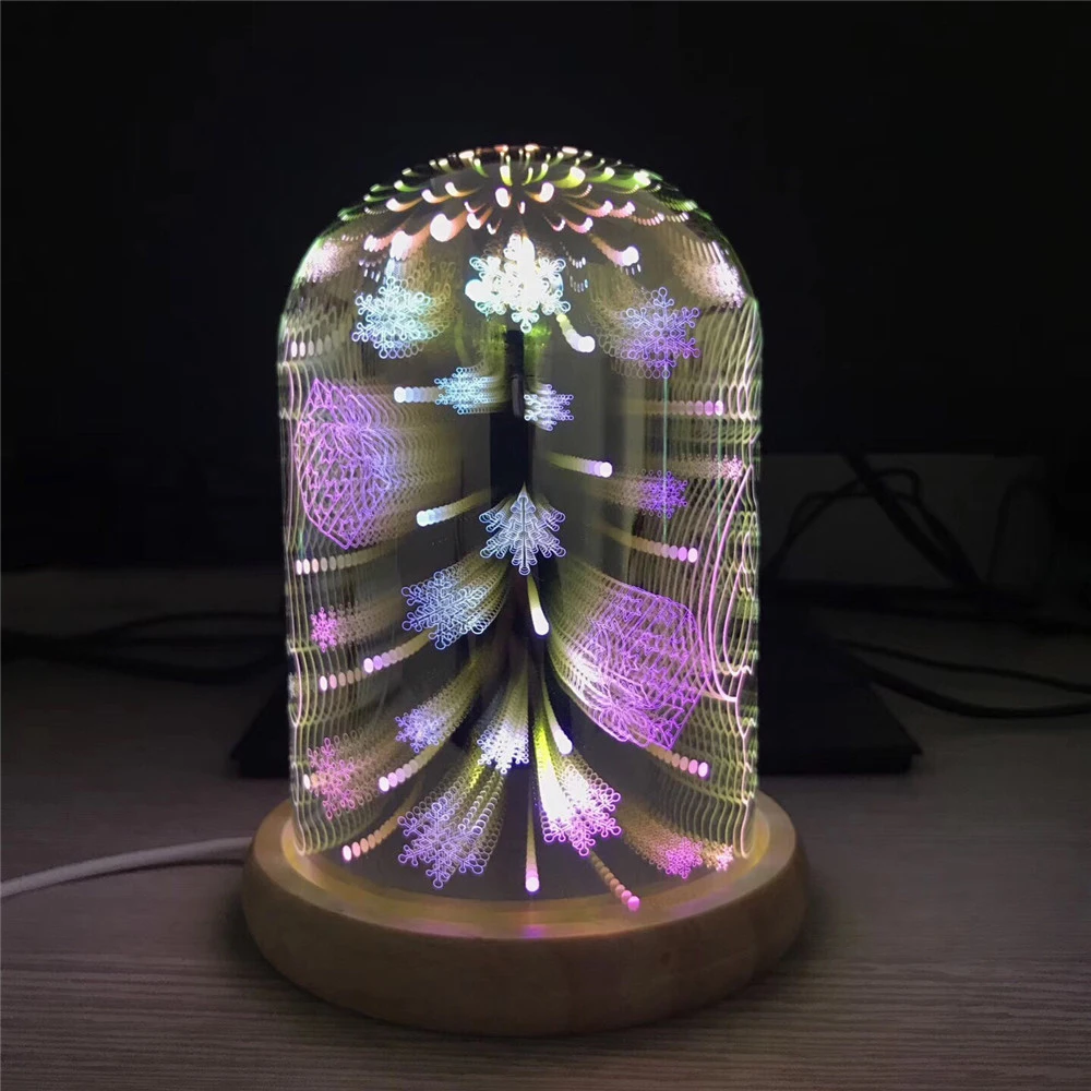 3D светящийся ночник цветной стеклянный абажур из цельного дерева LED-USB прикроватная атмосфера для дома спальни декоративная бутылка праздничные подарки - Испускаемый цвет: Snowflake