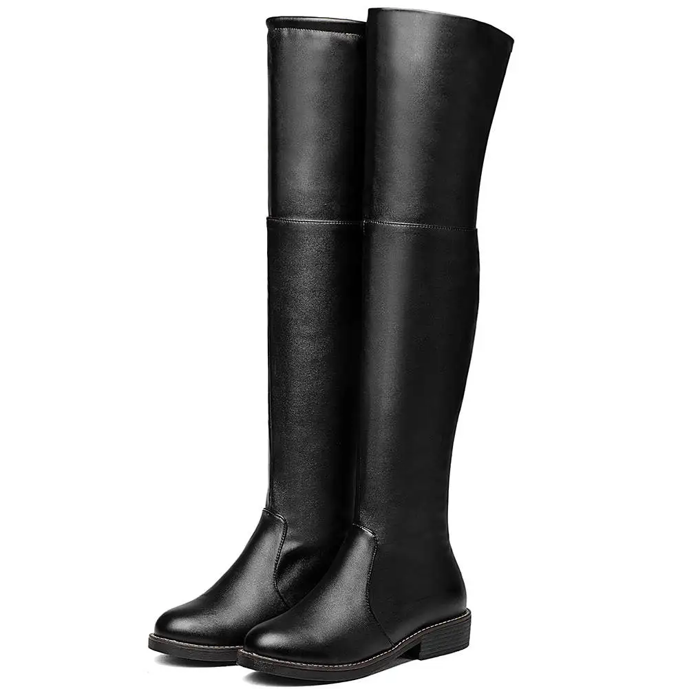 

BONJOMARISA Brand Female Over The Knee Boots Low Heel Zipper Solid Stylish Boots Women Lace Up Casual Autumn Shoes Woman