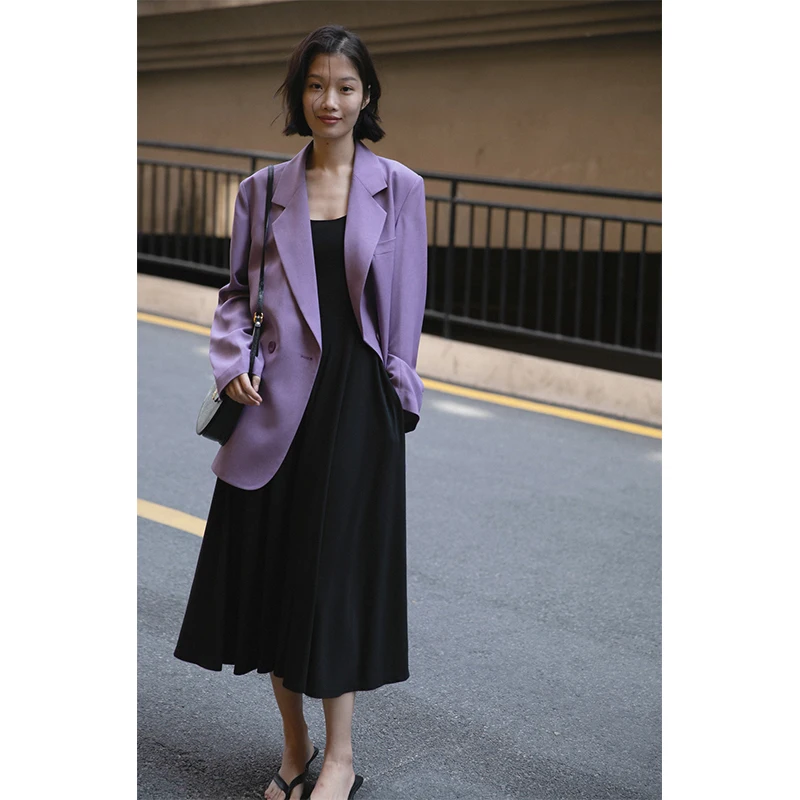 

Elegant Office Women Purple Blazer Spring And Summer Solid Color Loose Casual Suit Jacket 2021 Korea Clothing