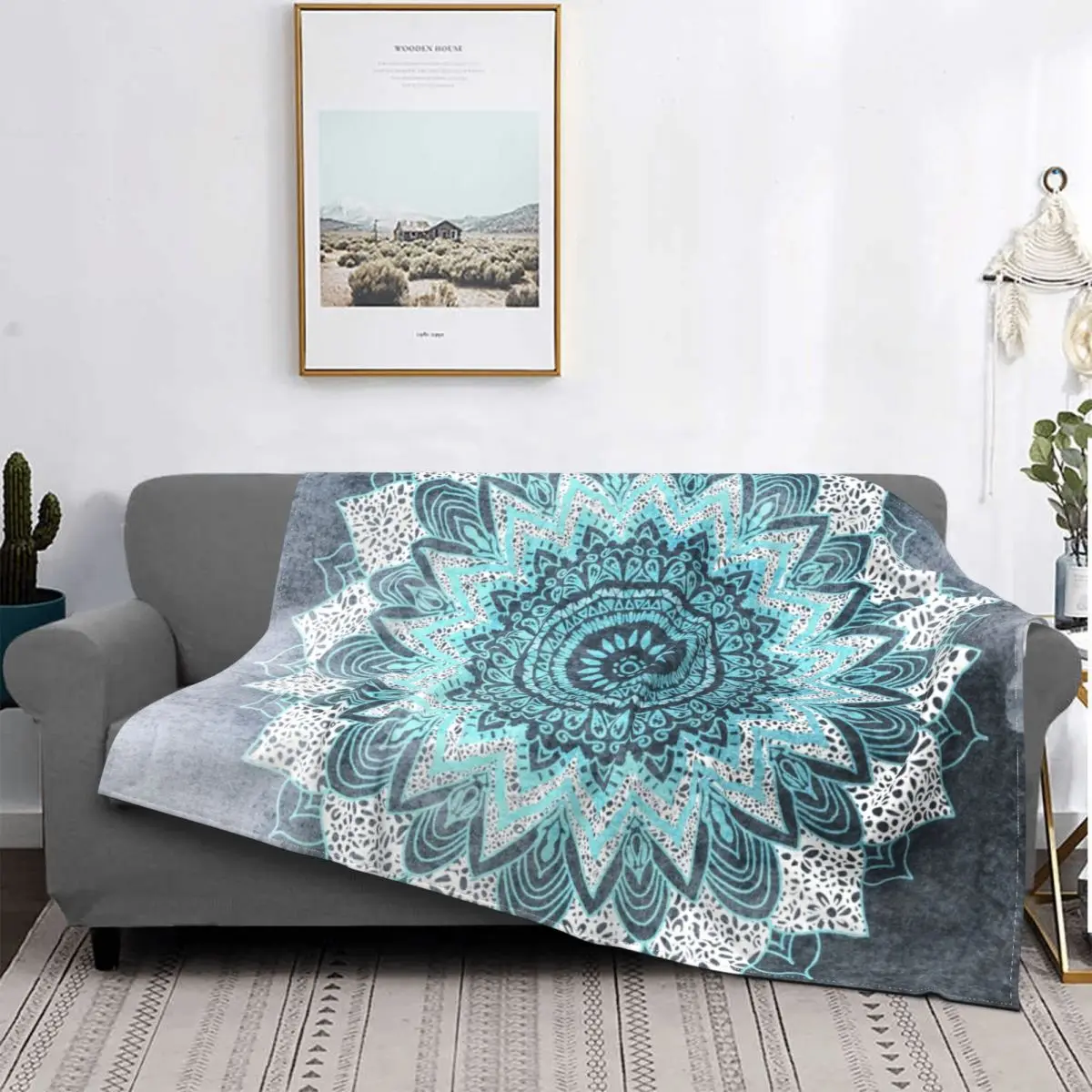 

Bohochic-Manta de franela suave y cálida de felpa para sofá, colcha de terciopelo, Mandala, bohemio, Hippie, geométrico