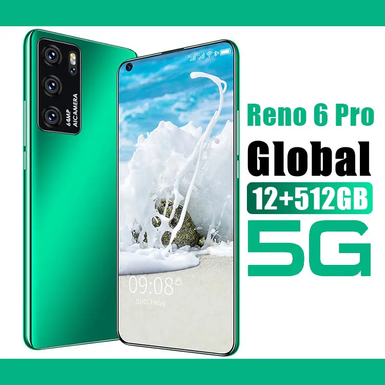 

New 2021 Reno6 Pro 7.2Inch Infinity-o Screen 12+512G 24MP+48MP Smartphone 5G MTK6889 8 Core 5000MAH Dual SIM Face Fingerprint ID