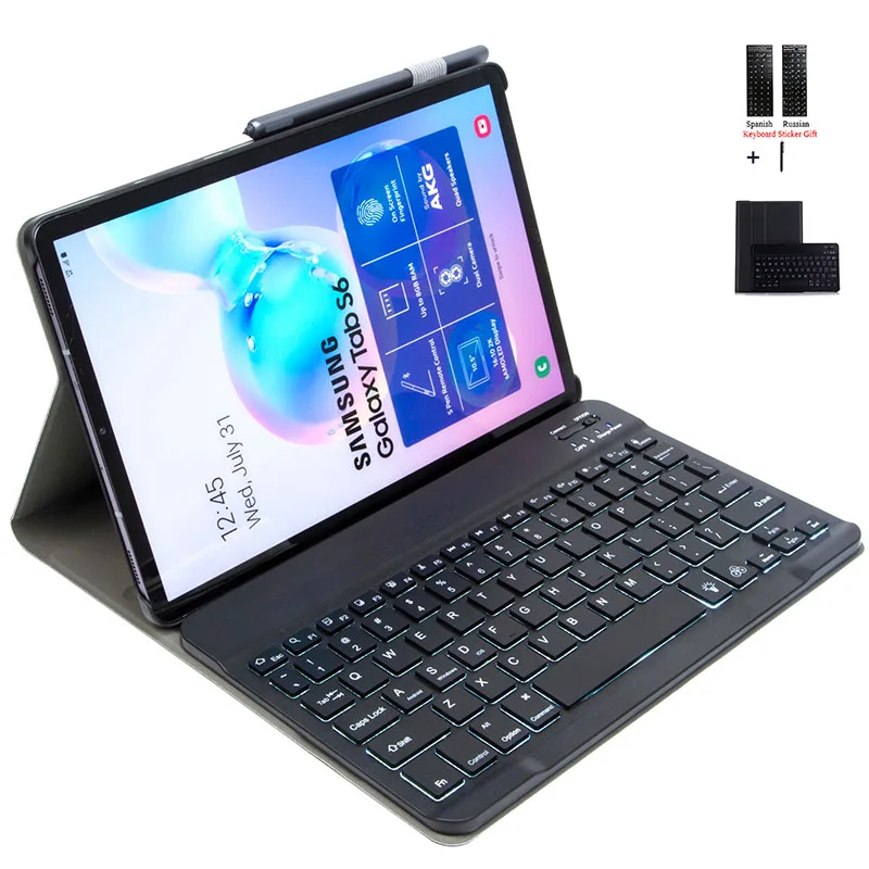 

Съемная Беспроводная Bluetooth клавиатура с подсветкой для Samsung Galaxy S7 10,5 ''2020 T870/Tab S 10,5 ''T860 кожаный чехол-книжка