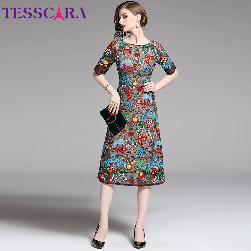 Женское летнее роскошное Сетчатое платье TESSCARA с вышивкой женское праздвечерние