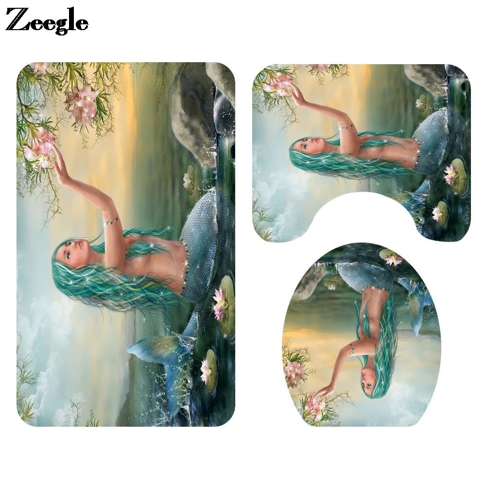 Zeegle Wood Printed 3Pcs Bathroom Carpet Absorbent Mat Bath Toilet Seat Cover Rug Non-slip For | Дом и сад
