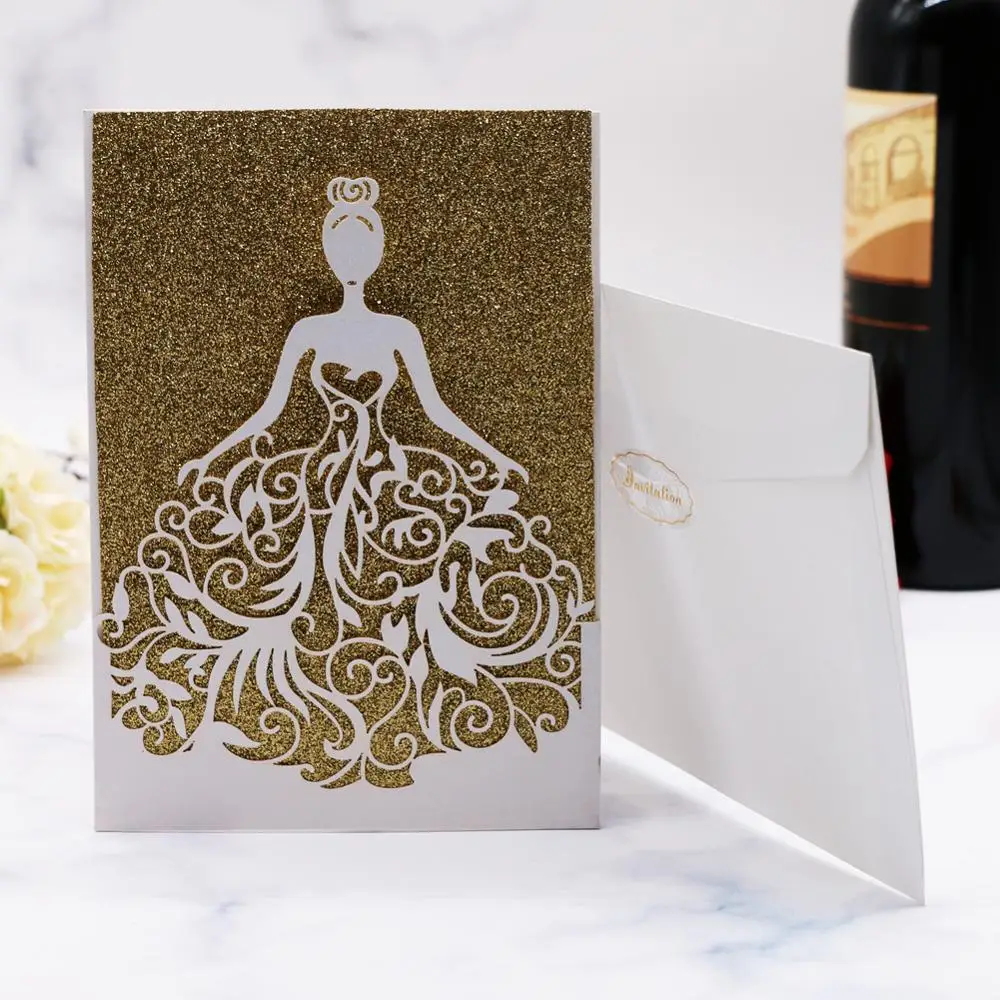 

25pcs/lot Sweet Girl Wedding Invitation Card White Envelope Hollow Laser Cut Theme Party Engagements Party Supplies