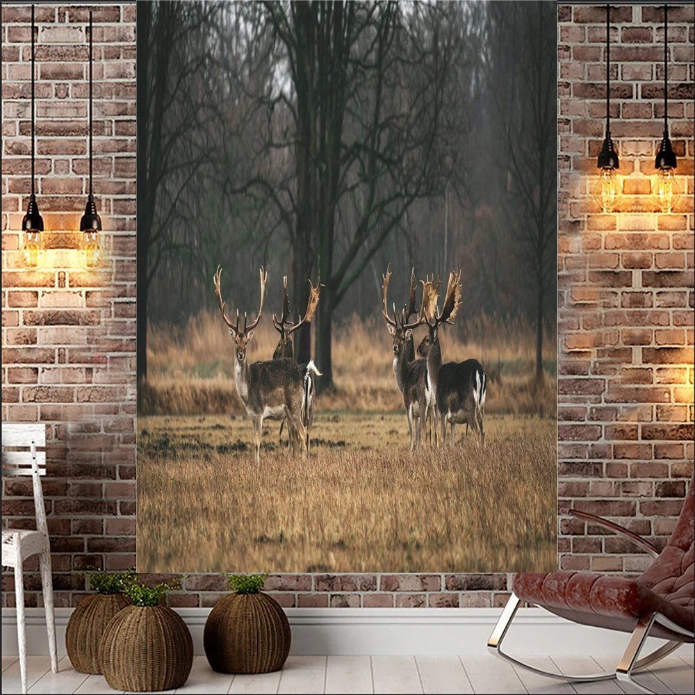 

Elk Printed Wall Hanging Tapestry Forest Deer Wall Hanging Cloth Tapestry Boho Bedspread Blanket Carpet Throw Yoga Mat