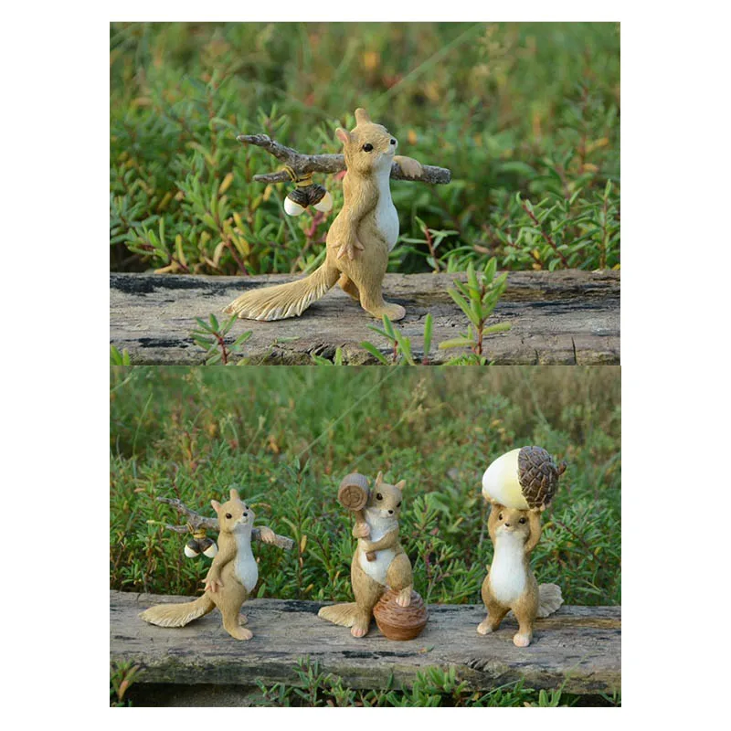 Creative Cute Squirrels Take Hammer Hit Acorns Fairy Garden Desk Office Room Decor Home Decoration Accessories Modern Gifts | Дом и сад