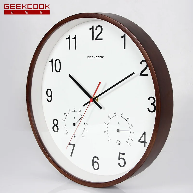 Прозрачное небо Простые изгибные деревянные настенные часы с термогигрометром и множественными функциями для гостиной и спальни