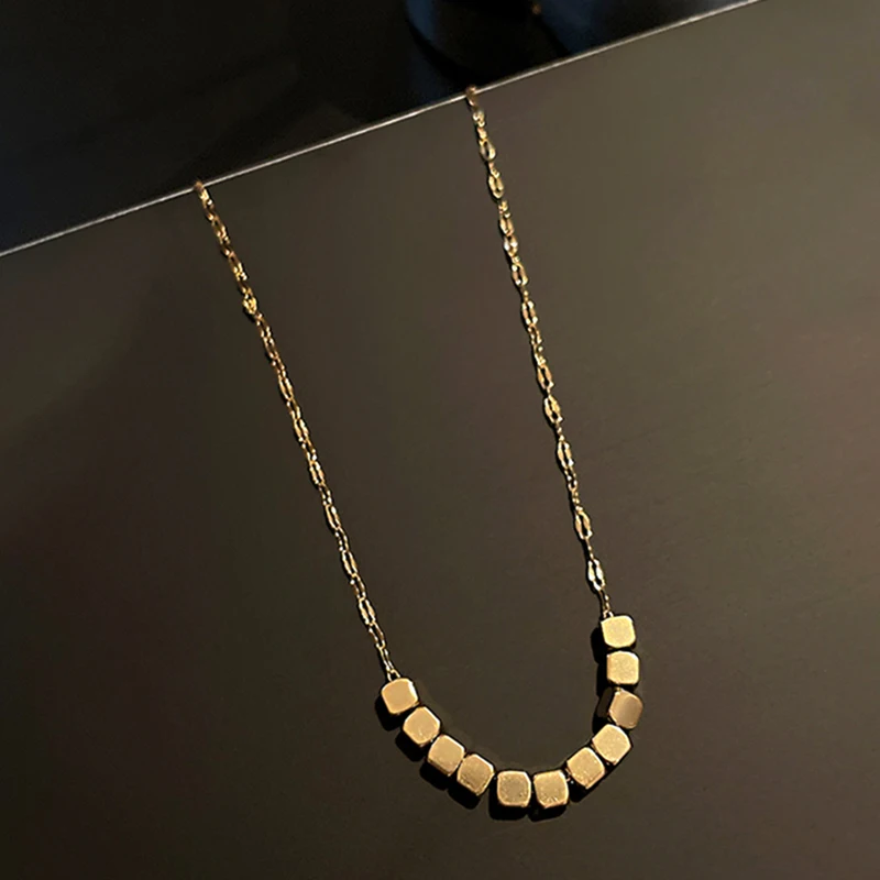 

Titanium Steel Trendy Small Cube Chain Necklace for Women Pendant Temperament Jewelry Choker Gift Wedding Party Ins Hot Gift