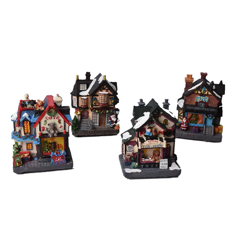 Рождественская сцена макет украшения маленький полимер светящийся дом церковь