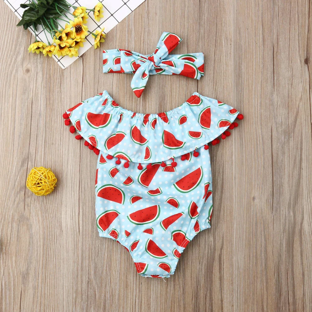 Для новорожденных маленьких девочек с принтом арбуза комбинезон открытыми