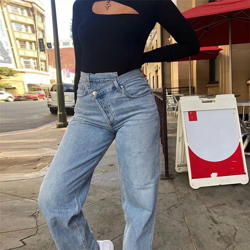 2019 Модные женские синие свободные джинсы повседневные Прямые брюки с