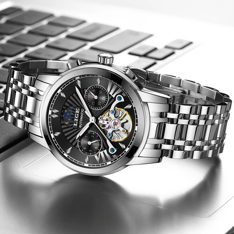 Montre Homme LIGE мужские s часы Топ люксовый бренд мода Tourbillon автоматические механические часы мужские водонепроницаемые часы со скелетом