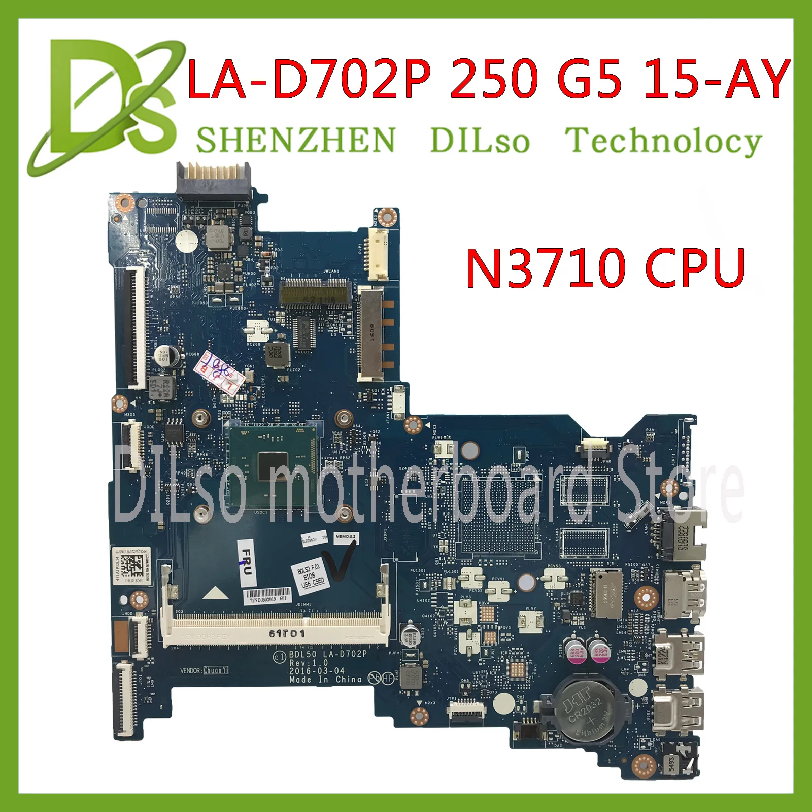 Материнская плата KEFU 15 AY для ноутбука HP 250 G5 AC материнская LA D702P 854943 001 601 с CPU N3710 100%