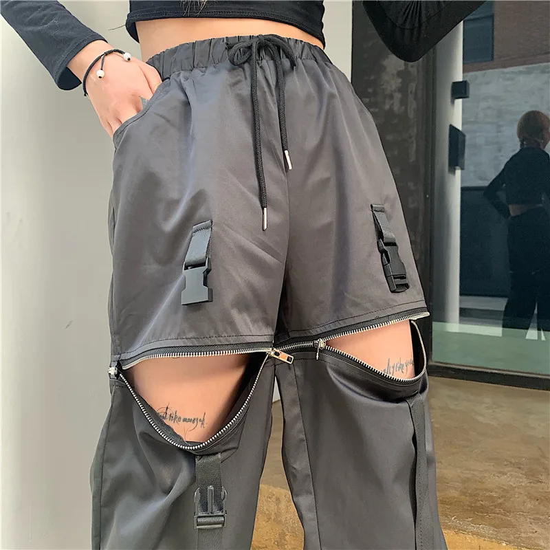 

Dunayskiy Hip-hop Cargo Pants Harajuku Street Leisure Women Men Harem Trousers 2021 High Waist Zipper Detachable Pants