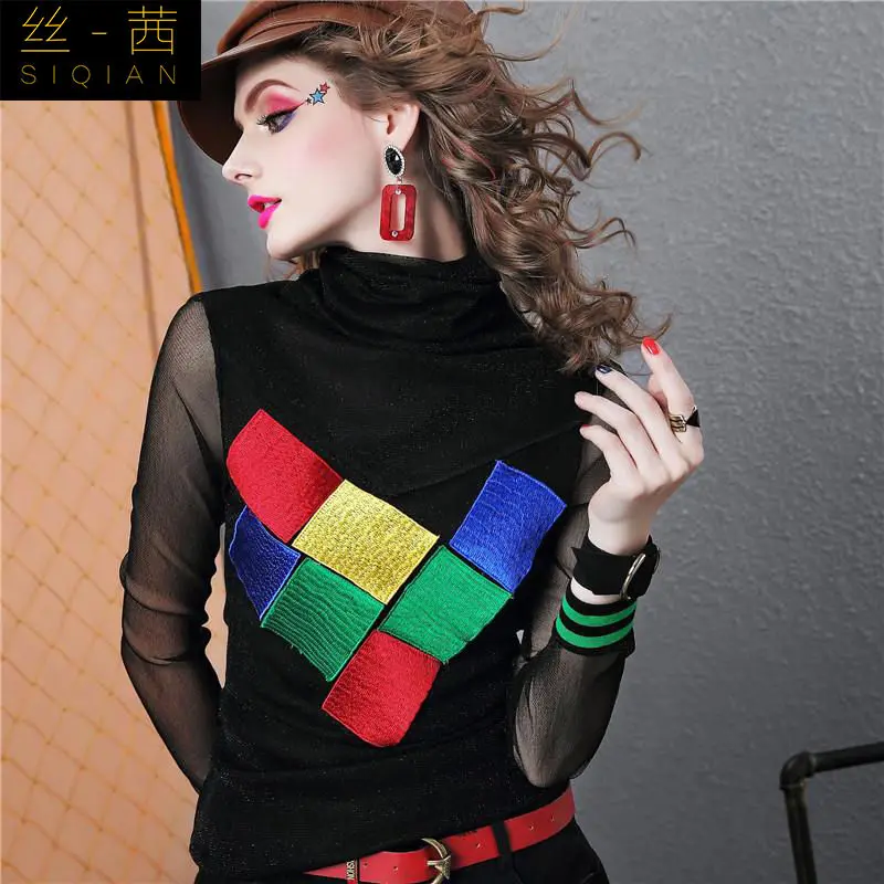 

European Autumn and Winter Models with Velvet/without Velvet T-shirt Lace-up Bottoming Shirt Slim Female Top Trend