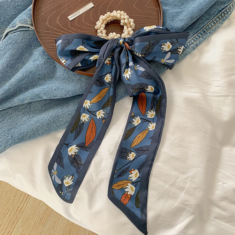 

Fruit Printed Chiffon Streamers Hair Rope Ribbon Pearl Scrunchies Elastic Hair Bands Fashion Sweet Girls Hair Accessories