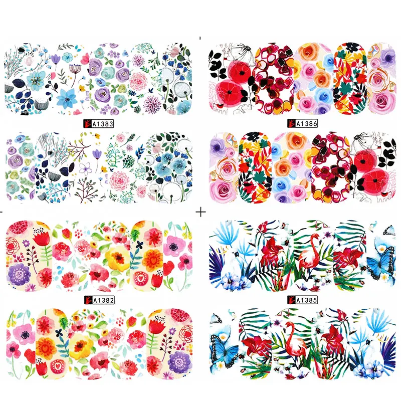 

12 pieces flower water nail stickers decals daisy Rose transfer tip filigree flora painting slider manicure decoration Manicure