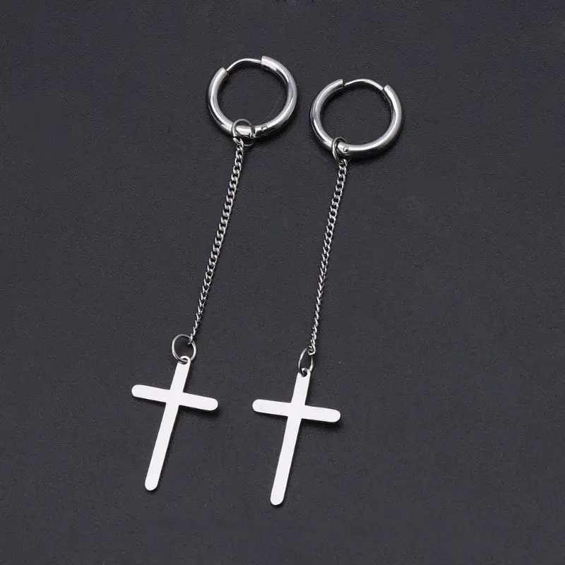 

Long Chain Earrings Korean Titanium Steel Cross Drop Dangle Earrings Jewelry E56A