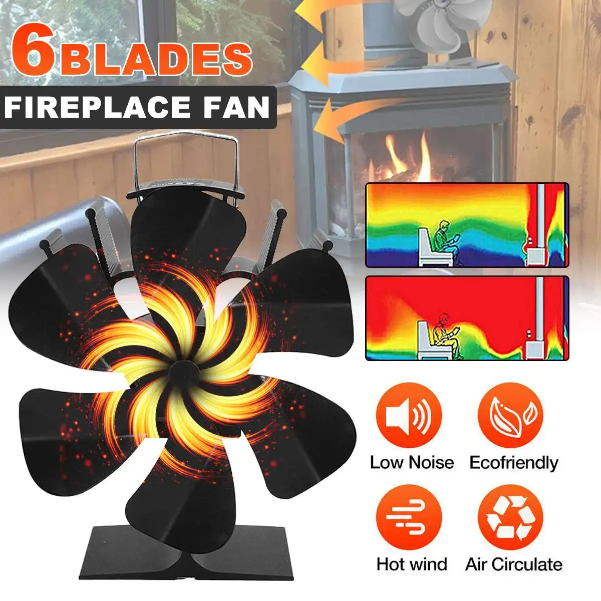 

Черная фотография с крышкой, 6 лезвий, фотография деревянной горелки, эффективное распределение тепла