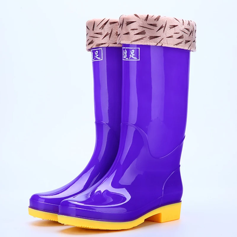 Резиновые сапоги для дождливой погоды Женская обувь высотой бочка зимние теплые