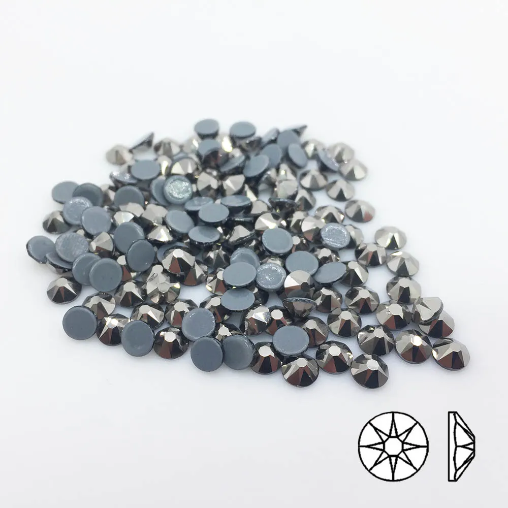 

Color Jet Hematite 8 big 8 small New Facets Flat Back Hot Fix Rhinestone DIY Decoration Stones
