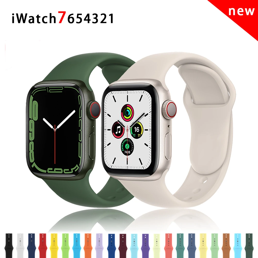 

Soft Silicone Sport Band for Apple Watch SE 7 Series 44MM 40MM rubber Watchband Strap on smart iWatch 654321 42MM 38MM bracelet