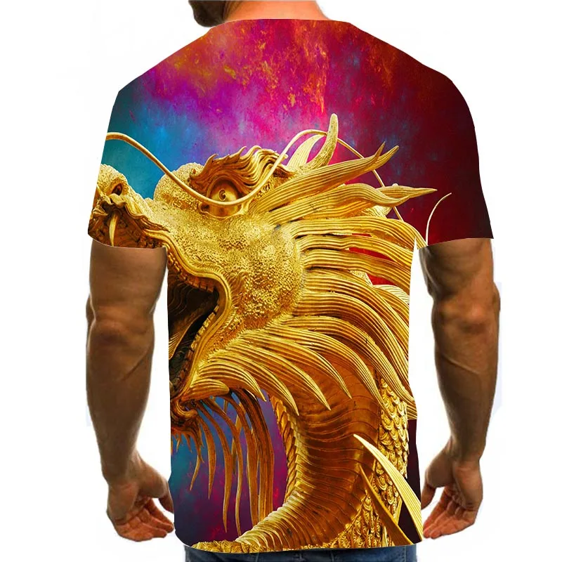 

Men Graphic T Shirts Round Neck 3D Print Short Sleeve Daily Tops Dragon Tees