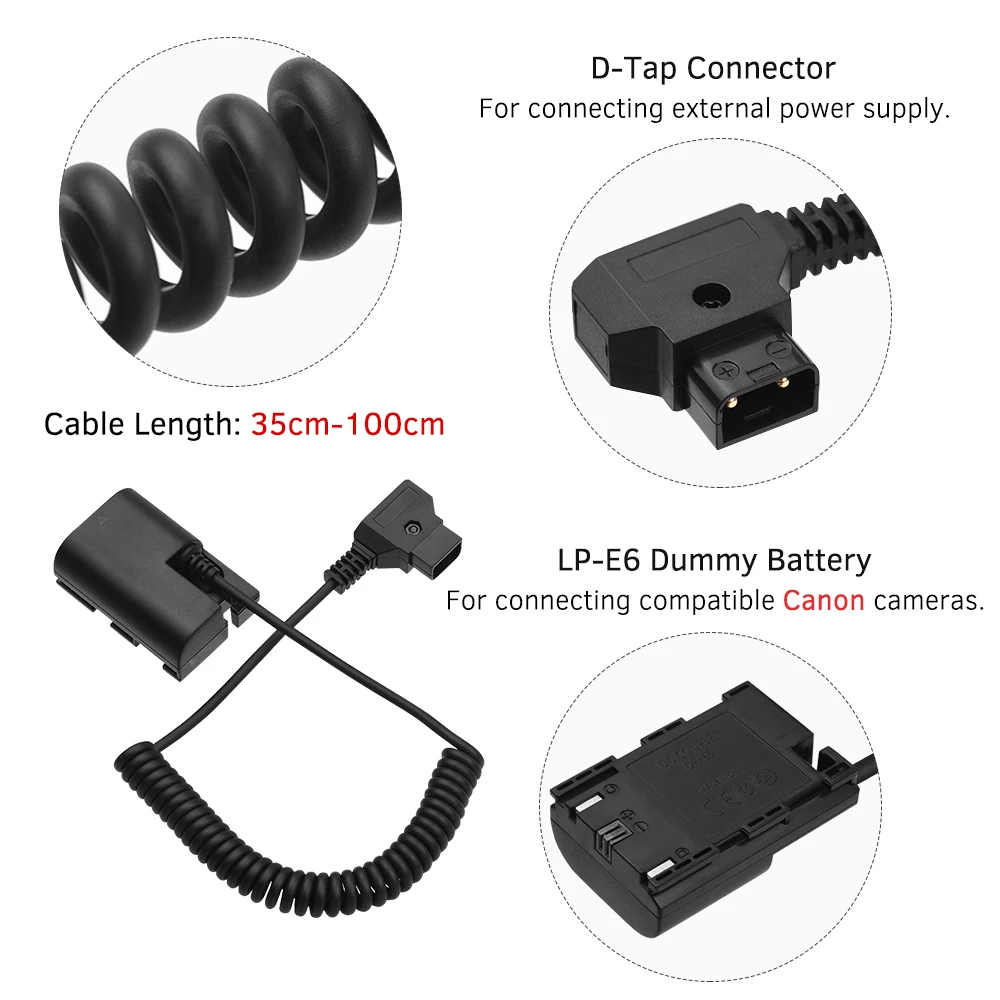 

Andoer D-Tap to NP-FZ100/LP-E6 DC Coupler Adapter Fully Decoded Dummy Battery Accessory for Sony A9/A7R3/A7M3/A7S3/A7III Cameras