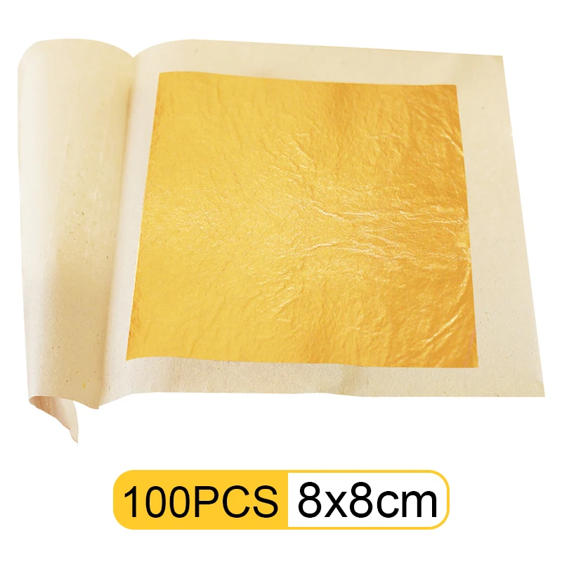 

Edible Gold Leaf Real Gold Foil for Edible Cake Decoration Serum Arts Craft Paper Gilding 100pcs 8x8cm 24K Gold Leaf Sheets