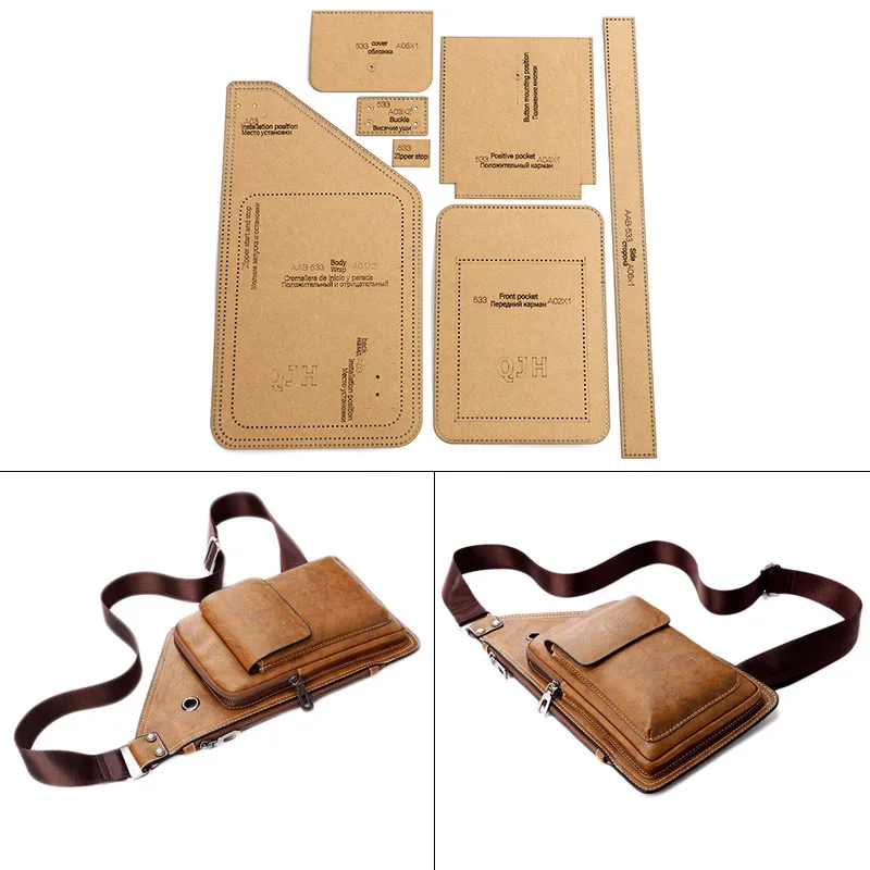 

DIY Leather Men's Chest Bag Kraft Paper Template DIY Leather Goods Layout Drawing Paper Pattern Sewing Stencil Mould Supplies