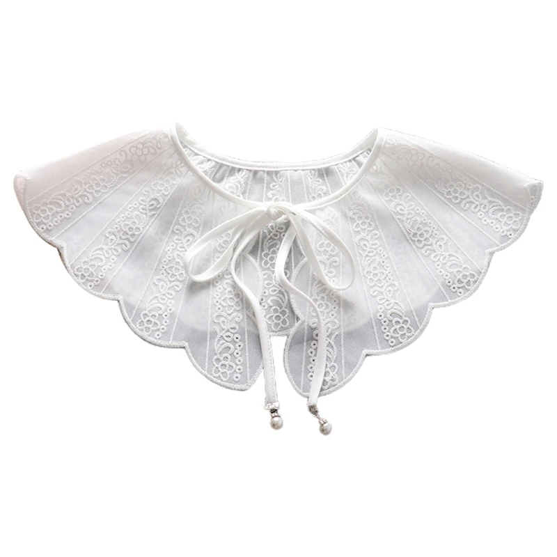 

Multifunctional False Fake Collar Shawl Wrap Pastoral Style Hollow Out Floral Lace Necklace Bowknot Pointed Lapel Blouse