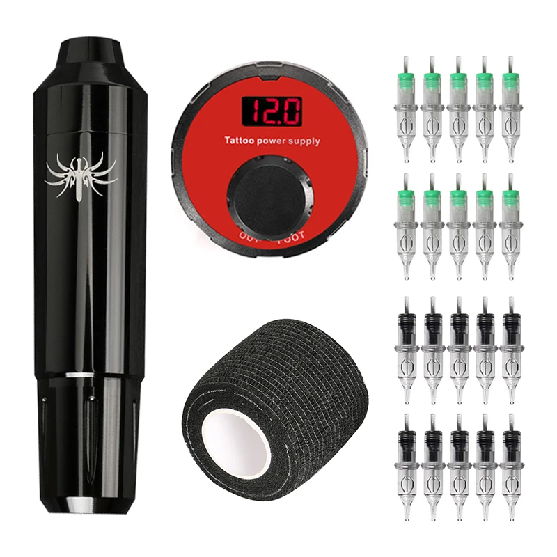 

Complete Tattoo Machine Kit LCD Power Supply Cartridge Needles Set Permanent Makeup Kit for Starter & Tattoo Artists