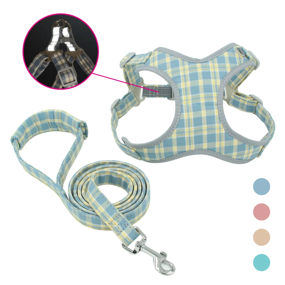 

Reflection Dog Harnesses Leashes Suit Explosion-Proof Plaid Durable Dog Vest Walk Running Adjustable Comfortable Pets Supplies