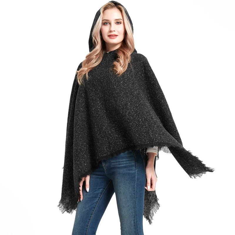 

New fashion autumn winter women's fashion shawl warm thick large size girls loose high quality shining solid knit bouncy poncho