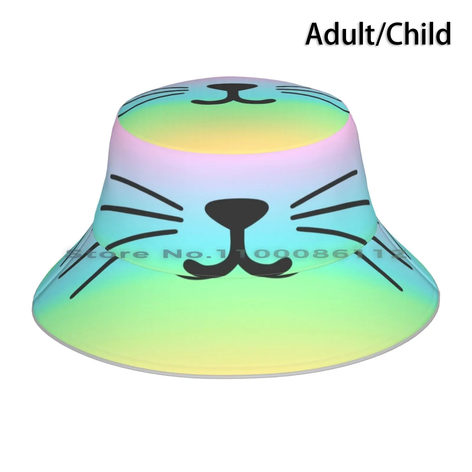 

Tie Dye Cat Smile Bucket Hat Sun Cap Cat Whiskers Smile Mouth Rainbow Colorful Cute Adorable Kawaii Quarantine Nose Kattvalk