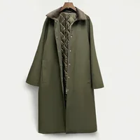 Women Straight Parkas Coat Stitching Army Green Long Sleeve Single Breasted Loose Autumn Winter 2021 Female Zipper Jacket