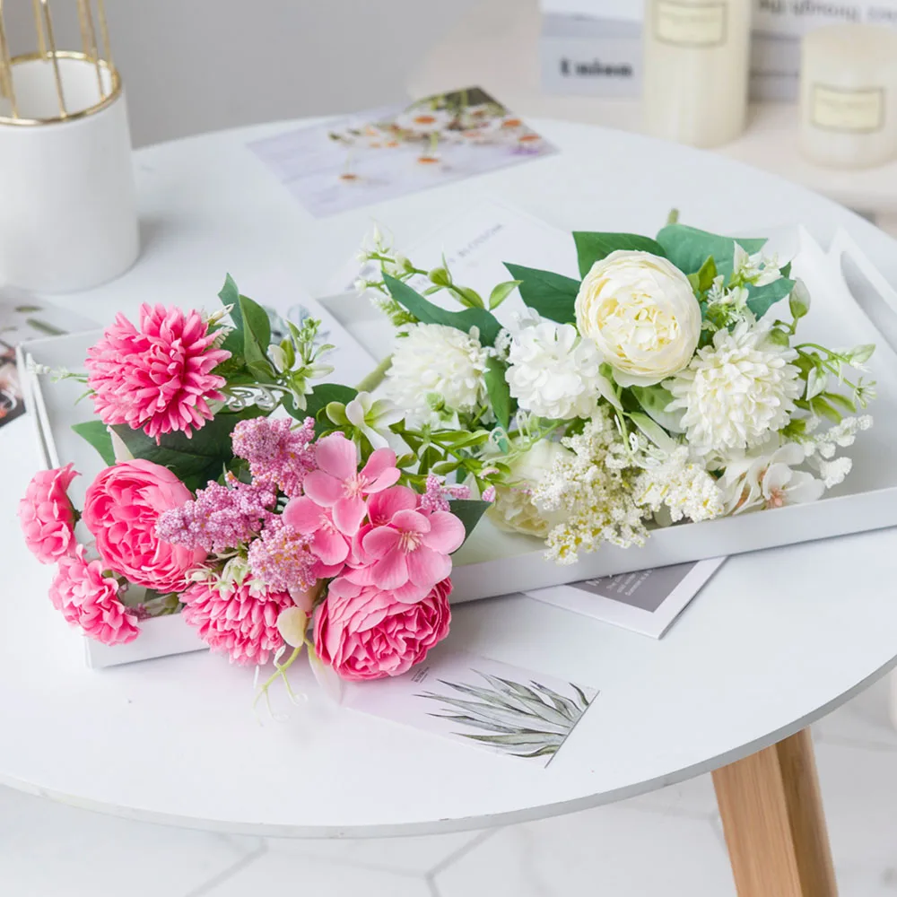 

Artificial Flowers Peony Bouquet for Wedding Decoration Heads Peonies Fake Flowers Home Decor Silk Hydrangeas Cheap Flower