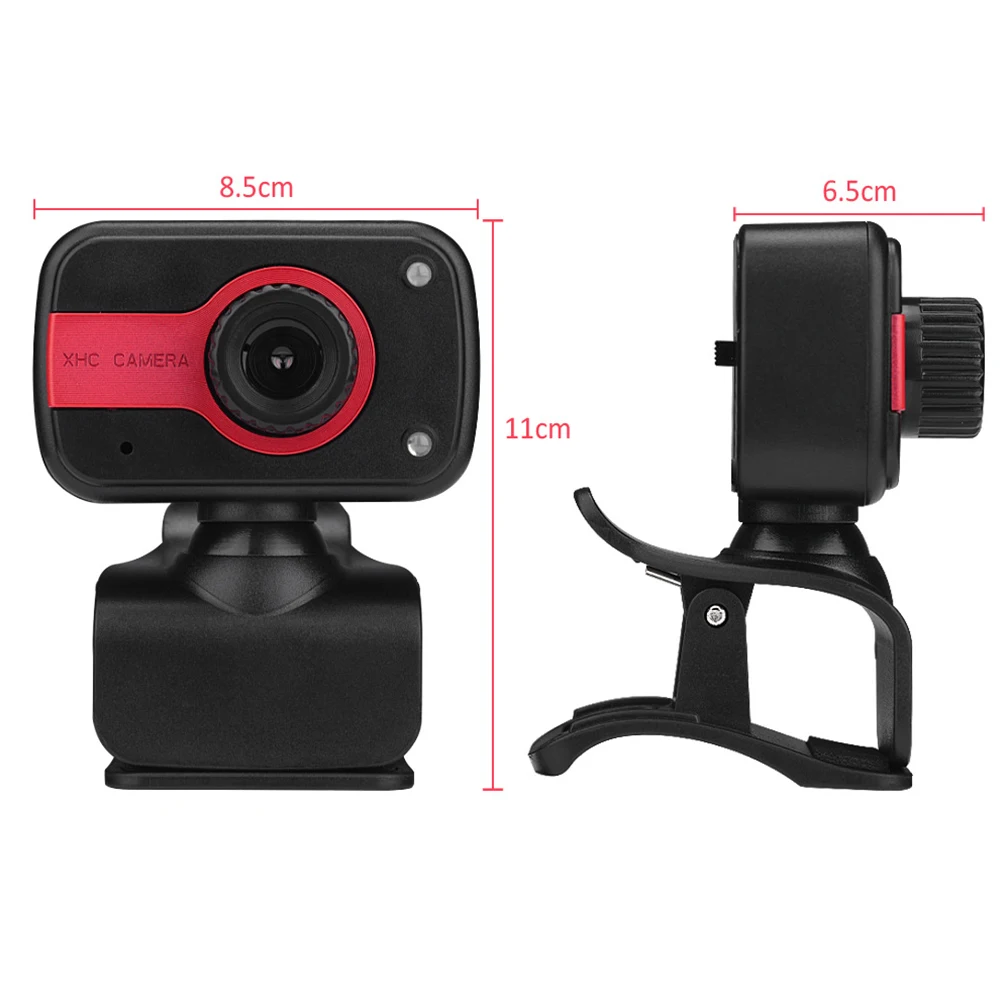 

USB Webcam with Microphone HD Web Camera 2LED Night Vision School Meeting Working Ornaments for Win 10 8 7 XP Red