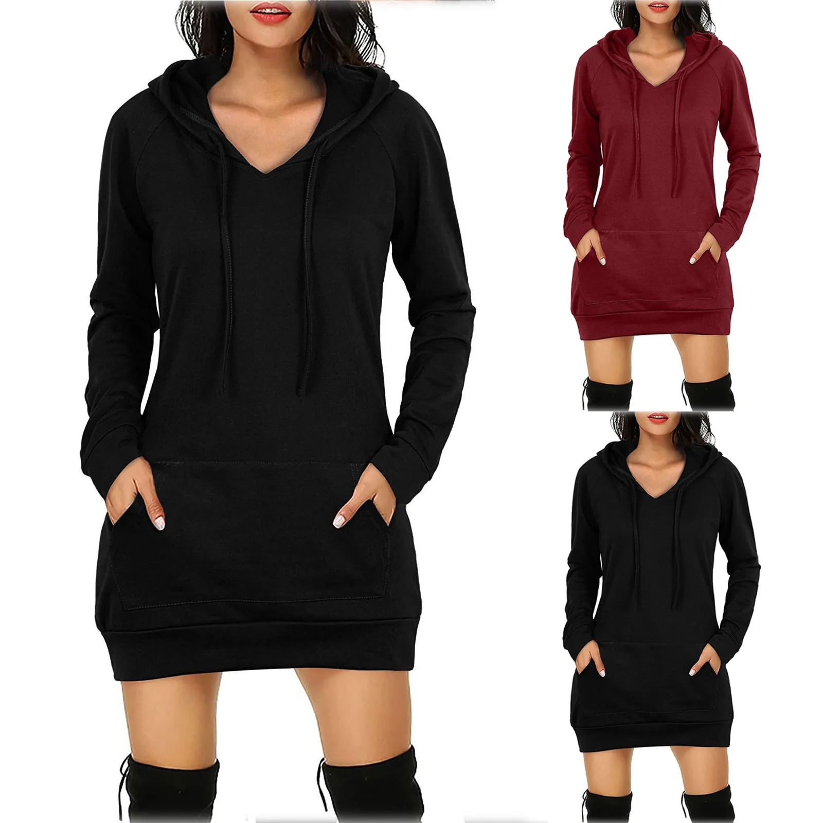

2021 New Autumn Long Hoodies Women Dresses Casual Pocket Long Sleeve Hooded Sweatshirts Loose Oversized Pullover Hoodie Dress