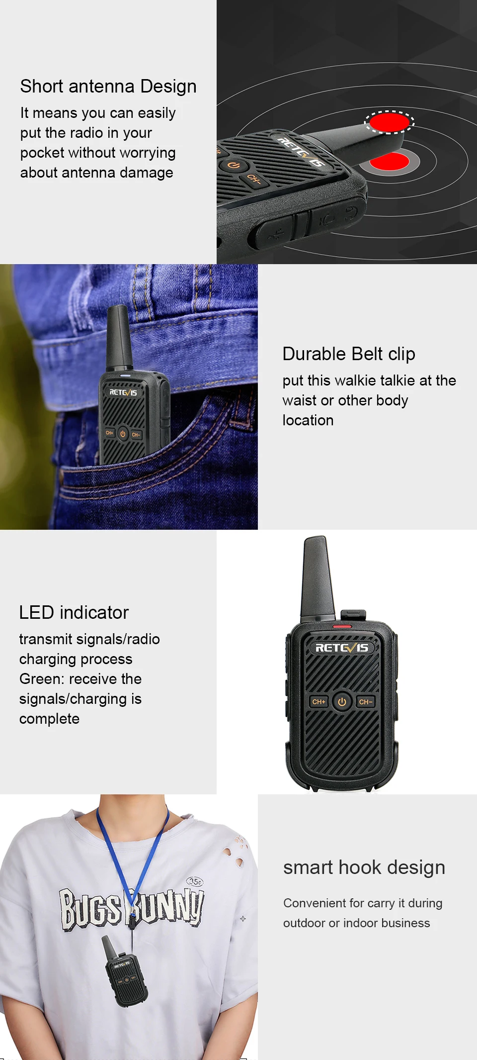 Retevis RT15 Мини Портативная рация 2 Вт UHF 400-470 МГц 16CH CTCSS/DCS TOT VOX сканирование двухстороннее радио коммуникатор
